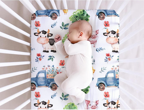 Farm Animal Baby Crib Sheets for Standard Crib, Neutral Fitted Sheet Set, 28''×52''
