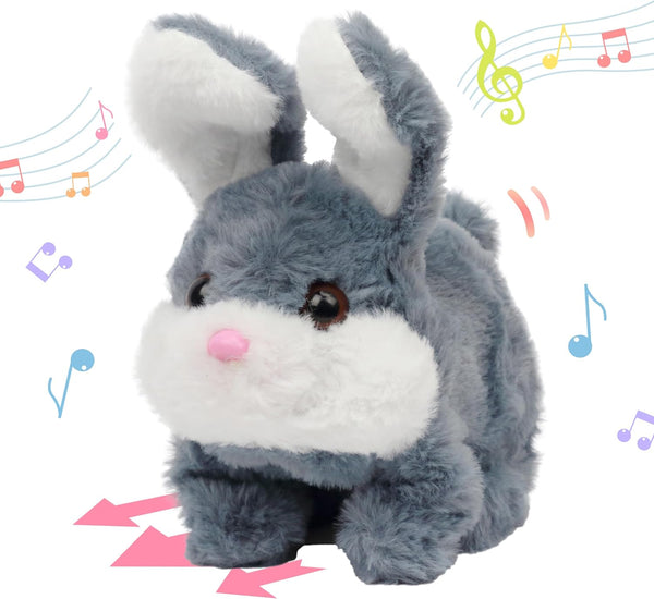 Hopearl Hopping Chubby Rabbit Interactive Electronic Pet Plush Bunny Toy with Sounds and Movements, Animated Walking