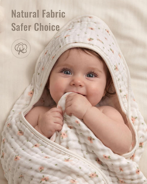 2 Pack, Blissful Diary Muslin Baby Hooded Towel Soft & Absorbent Bath Towel for Baby Girls, Infant Gift, Newborn