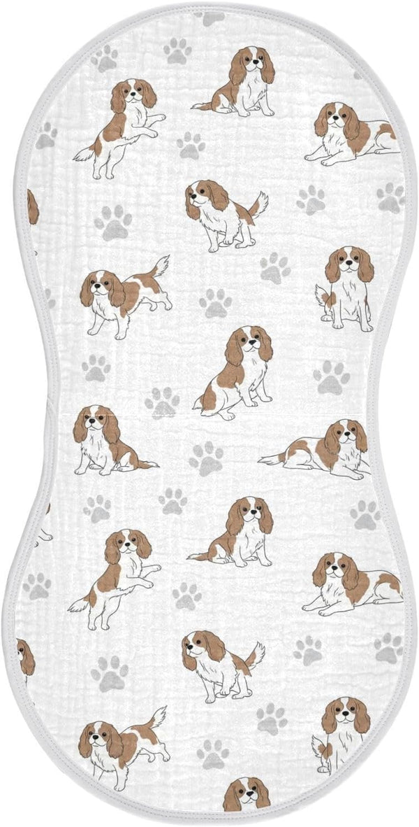 Qinllo 1 Pack Muslin Burp Cloths Cavalier Dogs Paw White Cotton Baby Burp
