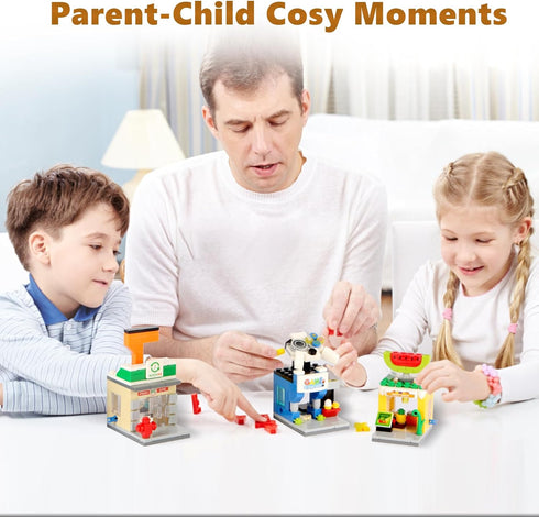 BIZNESMEN 8 1 Set 8 Pack (894 6+ in Mini City Street Scene Building Blocks - Toy Shops: Beauty, Supermarket, Music