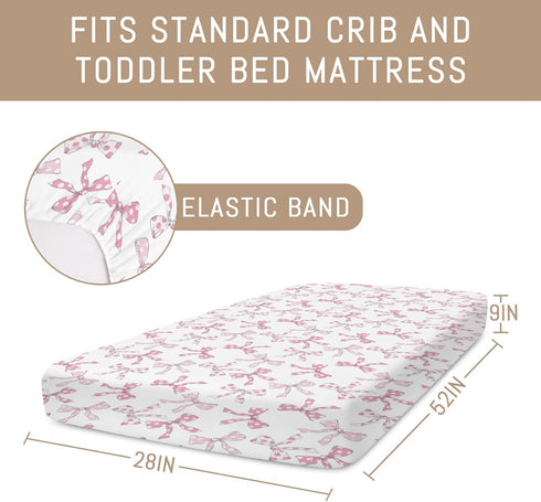 Selgkds 52''x28'' Pink Dot Bows Baby Crib Sheets for Girls Sweet Girly Bows Soft Stretchy Fitted Crib Mattress Covers