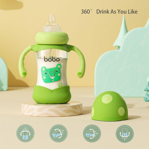 Set, (5.4oz (Pack 4), YOHKOH Natural Glass Baby Bottle with Natural Response Nipple, Wide Neck Baby Bottles