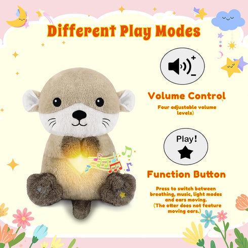 BRICHOEE Breathing Stuffed Animal, Soothing Otter Stuffed Animal with Breathing Motion, Calming Sound and Light