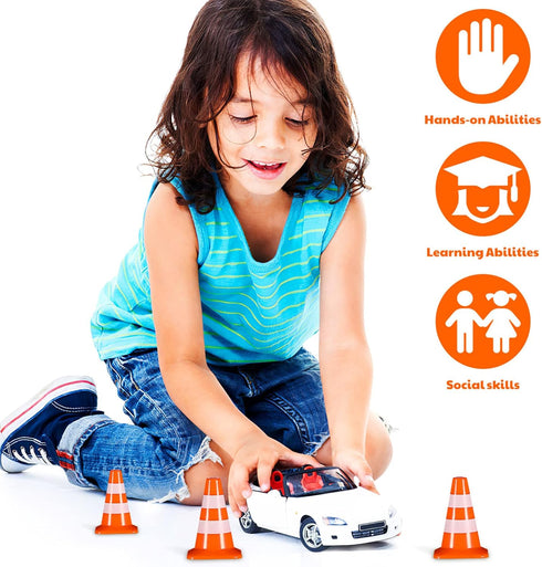 STOBOK Traffic Cone, 14 PCS Miniature Traffic Signs Toys, Construction Toys for Kids Educational Roadblock Toy