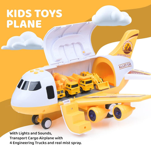 3+ Interactive Airplane Toy with Toy Cars - Toy Airplane with Lights, Music, Jet Mist Effect & Play Mat
