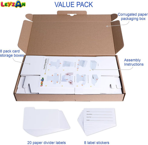 100 Count Trading Card Top Loaders, 8-Pack Toploader Storage Box with Dividers & Labels for TCG/Magic/Mtg Collection