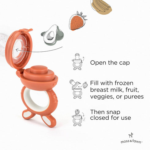 Soothing Silicone Frozen Baby Food Teething Toy, Pacifier Fruit Feeder and Teether - BPA Free, Terracotta Forage Feeder