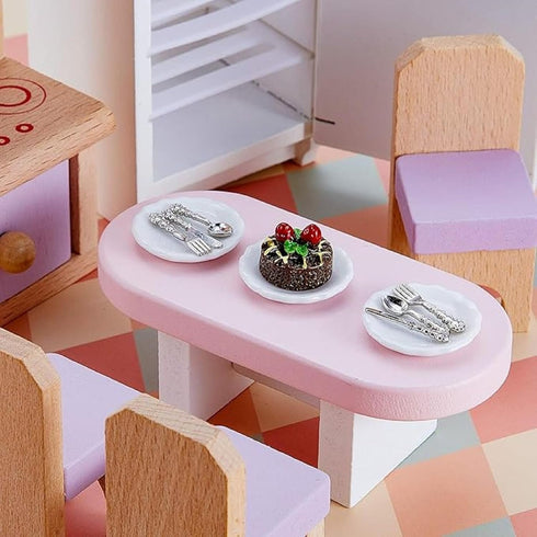 8 1: 12 12 Set Skylety Pieces Scale Minature Dollhouse Accessories Mini House Plates and Spoons Knives Forks Metal