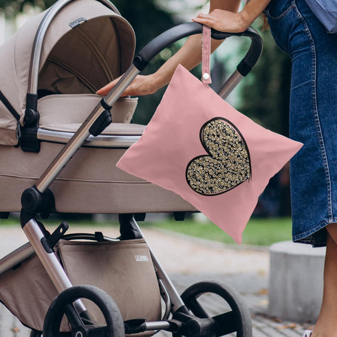 VBCVBGFH 4 Pack Leopard Heart Cute Leopard Wet Bag Waterproof Reusable Wet Dry Bag for Swimsuit Clothes Cloth Diaper