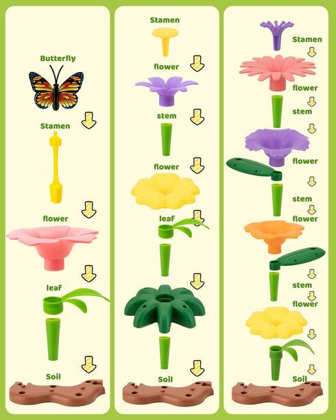 183 Set 3 4 5 6 7 Flower Garden Building Toys for Girls: PCS Kids Gardening Kit Gifts for Year Old Toddler