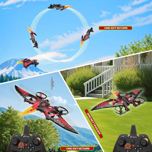 2.4G 6-Axis 360 Dinosaur Remote Control Drone, EPP Foam RC Pterodactyl Hobby RC Airplanes with Gyro, One Key Takeoff