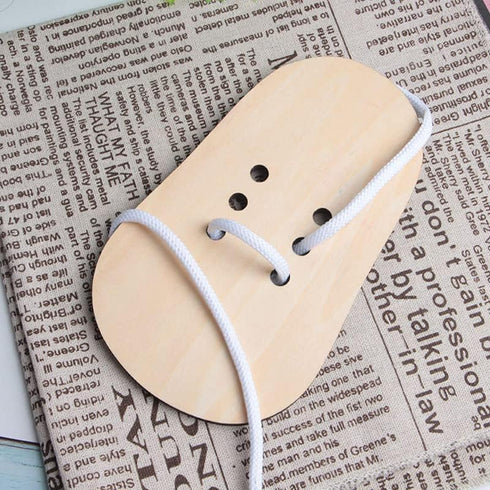 2 pcs Wooden Lacing Shoe Toy, Learn to Tie Laces, Educational Threading Motor Skills Toy