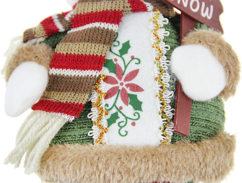 Greenery Christmas Snowman Plush Stuffed Toy - Standing Collectible Figurines for Indoor Table Display and Party