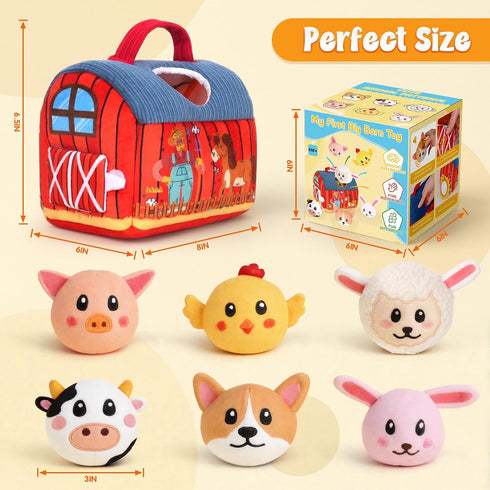 6-12 6 Baby Toys Months - Soft Barn with Stuffed Farm Animals Toy, Montessori Toys for Months Infant Boys Girls Sensory