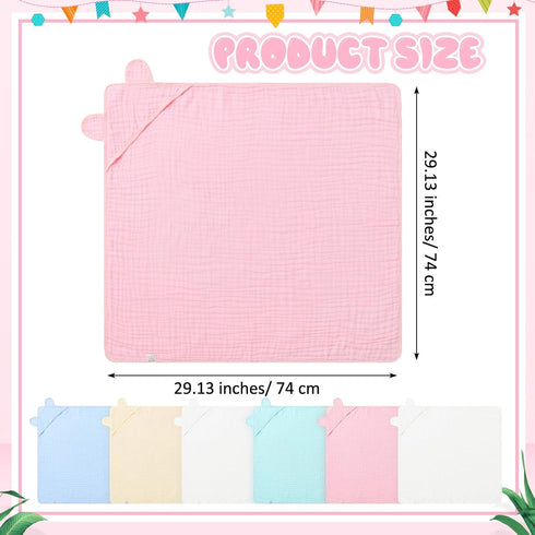 6 6 Preboun Pcs Muslin Baby Hooded Towels Cotton Absorbent Layers Cute Bath Toddler Towels for Newborn Kids Girl Infant