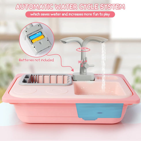 Asweets Color Changing Kitchen Sink Toys, Toddler Sink Toys with Running Water, Pretend Play Toys with Upgraded Faucet