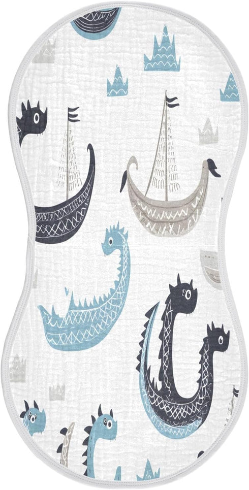 YETTASBIN 2 Packs Viking Dragon Ship Muslin Baby Burp Cloth, Super Soft Absorbent Cotton Burp Rag Baby Bibs Feeding