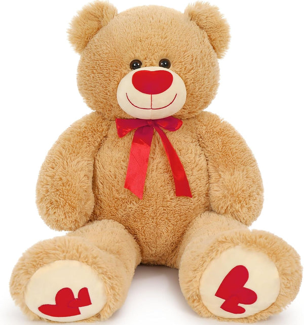 MaoGoLan Giant Teddy Bear 35" - Big Plush with Red Heart Footprints for Valentines Day Gift, Anniversary, Long Distance