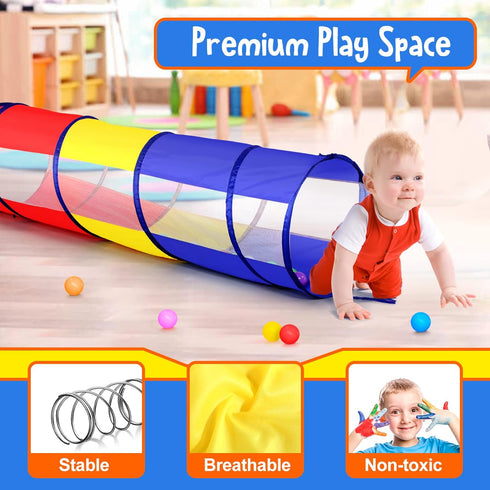 Kids Play Tunnel for Toddlers - Pop Up Crawl Through Tent for Baby or Dog, 2 Mesh Sides, Colorful Crawling Tunnel
