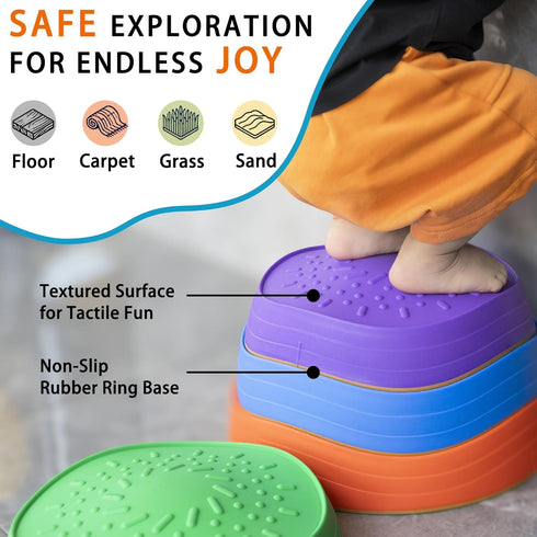 6 Pcs Stepping Stones for Kids - Toddler Sensory Balance Stones for Indoor & Outdoor Obstacle Course, Ages 3-8+