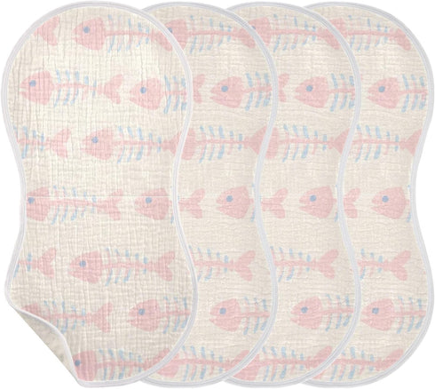 decor gift 4 Pack 22x11in Cotton Burp Cloths Muslin Easy Care Cartoon Cute Pink Fish Bones washcloths for Newborns boy