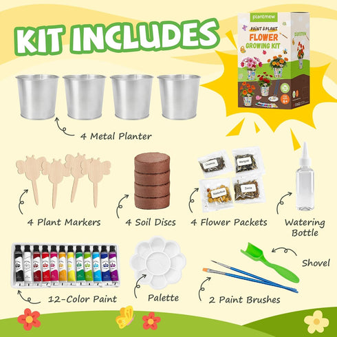 Set 4 5, 6, 7, 8-12 Paint & Plant Flower Growing Kit for Kids - Easter Gifts for Kids Gardening with Pots - Unique
