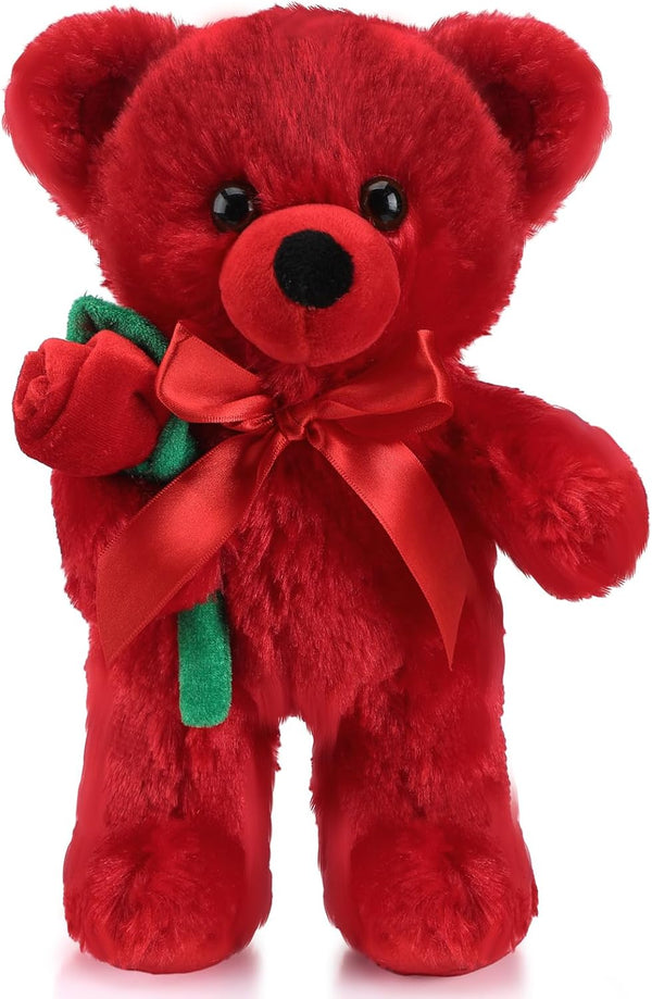 Plush Stuffed Animal Bear with Rose, Cute Plush Christmas Valentine's Day Gift for Kids and Girlfriend (11.8 Inches,