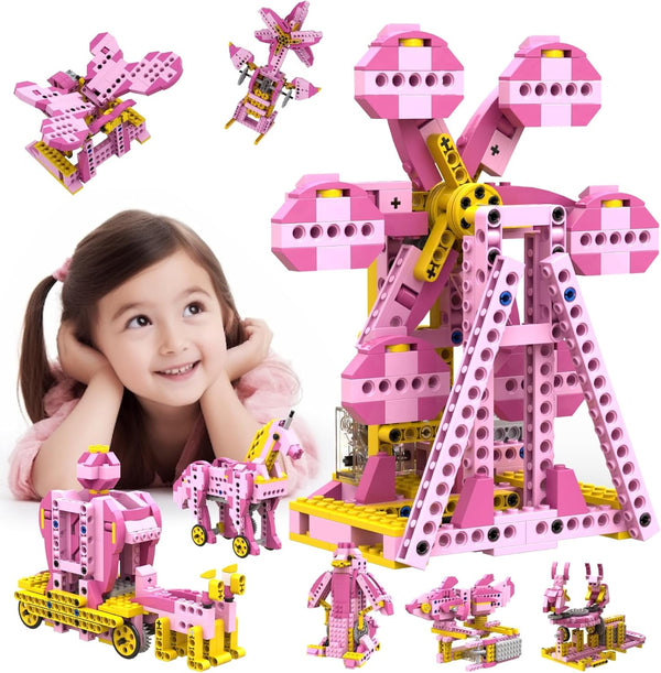 298PCS STEM Toys for Girls, 8-in-1 Electric Motor Robotic Science Kits for Kids Age 8-10, Birthday Gifts
