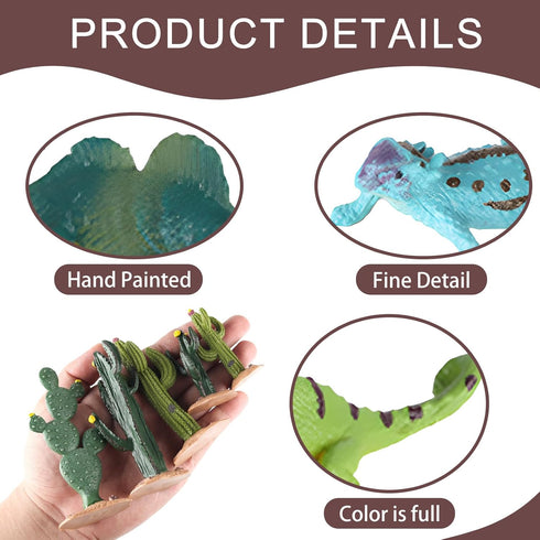 Lizard Toys Figures - 17 Pcs Desert Reptiles Figurines Model Trees Kit, Desert Diorama Supplies for Kids Gift
