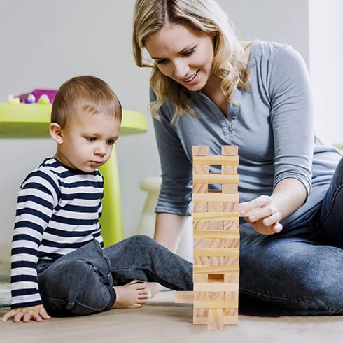 Glintoper Tic Tac Toe & Tumble Tower Blocks Game Set - Classic Wood Stacking & XOXO Strategy Game for Kids