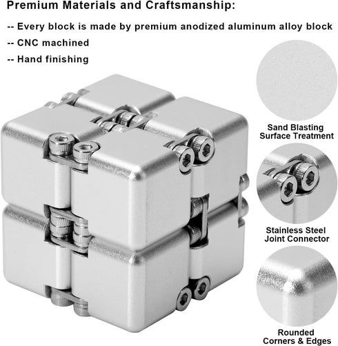 Aluminum Alloy Metal Infinity Cube Fidget Toy, Handheld Desk Toy with Cool Case, Relieve Stress for Kids and Adults