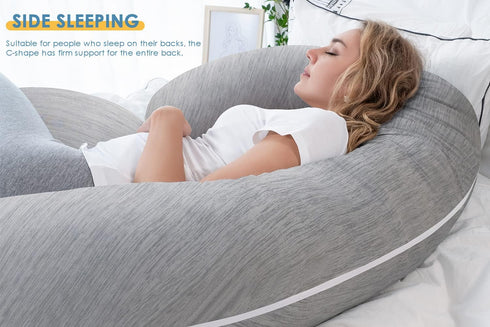 INSEN C Shaped Pregnancy Pillow - Comfortable Maternity Support in Glossy Gray