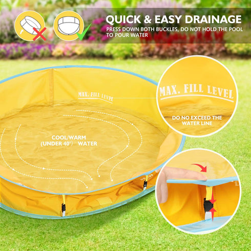 Peradix Paddling Pool for Kids & Pets, 3 in 1 Pop Up Wading Pool Tent with Basketball Hoop