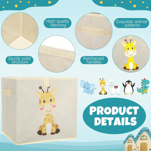 Aliceset 9 Pcs Foldable Animal Cube Storage Bins, 11 x 11 Inches Fabric Toy Box for Home Kids Room Closet