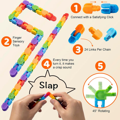 Aubrogo 30pcs Rainbow Party Favors , Bulk Wacky Track Fidgets Toys Snap and Click ,Goodie Bag ,Prizes,Back to School