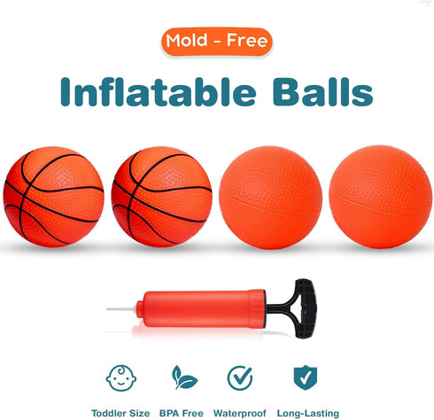 Bath Toys - Bathtub Basketball Hoop for Toddlers, Shower Toys with 4 Soft Balls, Mold Free, Strong Suction Cup