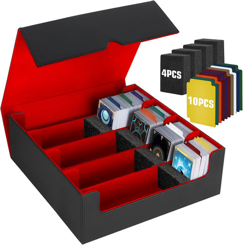 AOBOPLE 2400+ Trading Card Storage Box - 4 Rows Card Deck Case with 10 Pcs Card Dividers for Magic Commander YugiOh TCG