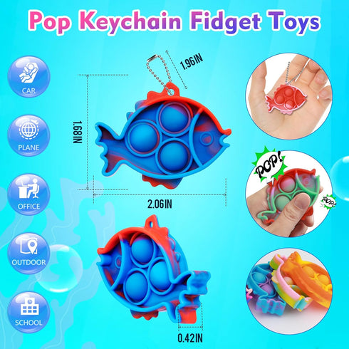Pop Fidget Toys Bulk, 30 PCS Cute Fish Mini Pop Keychain Sensory Fidget Toy Pack for Kids Classroom Prizes Birthday