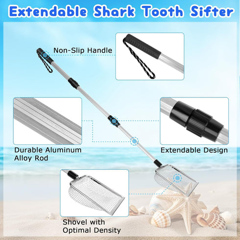 Fasouna 6 Pack Shelling Tools for Beach Include Seashell Bag, Shark Tooth Sifter Shovel Sand Scoop,Collapsible Beach