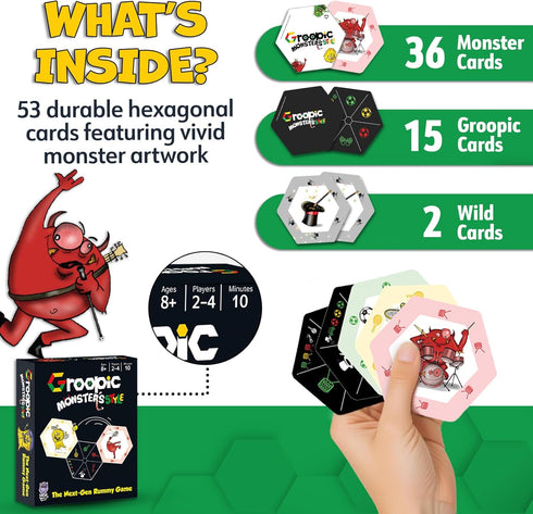 Groopic Monster's Style, A Rummy Strategy Card Game for Kids 8-12 & Adults, Family Games for 2-4 Players