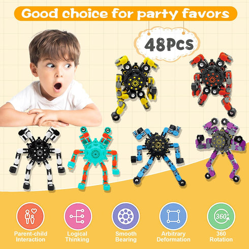 Szcuelz 48PC) Transformable Fidget Spinner for Kids and Adults,Deformable Chain DIY Robot Spinner Sensory Toy, Stress