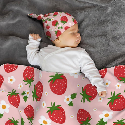 Midaivu Set 0-6 Cartoon Strawberry Swaddle Blanket for Newborns Baby Swaddle with Headband and Matching Hat New Born