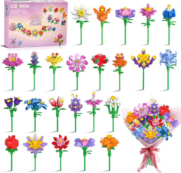 24 Pack Flowers Easter Basket Fillers Party Favors for Kids Building Set
