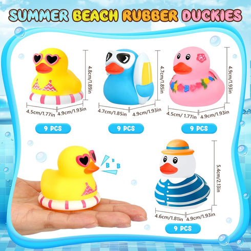 Honoson 36 Summer Summer (4 Pcs Beach Rubber Duckies Bulk Mini Rubber Duck Bath Toys Float Bathtub Ducky Cute Squeaky