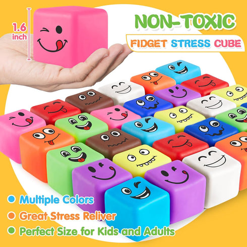24 Pack, 24PACK) Slow Rising Stress Cube Square Cube Fidget Ice Cube Stress Balls, Dough Stress Balls Soft Fidget