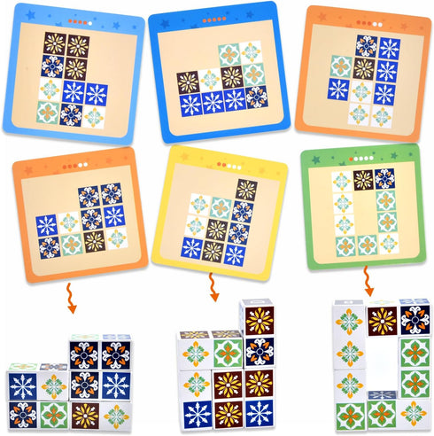 varbertos Wooden Matching Game Puzzle Games, Pattern Block Match Puzzles Building Cubes with Bell for Kids and Adults