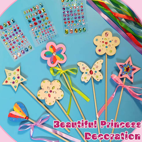 6+(14 WUBOMJIO Princess Fairy Wands Craft Kit, Kid Birthday Party Supplies Make Your Own Magic Wands Include Unfinished