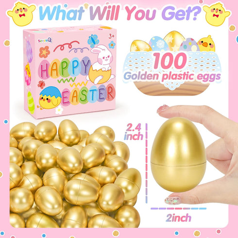 100Pcs, SevenQ Easter Eggs Empty Fillable Plastic Golden Eggs for Easter Basket Stuffers Fidget Toy Easter Gifts