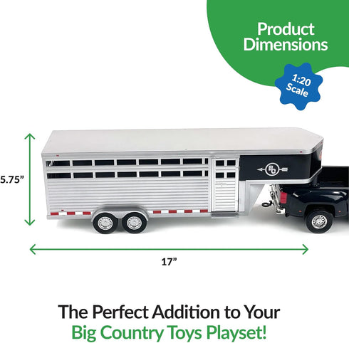 Country 1:20 Big Toys - Sundowner Horse Trailer with Gooseneck Trailer Hitch for Farm Toys & Toy Trucks with Working